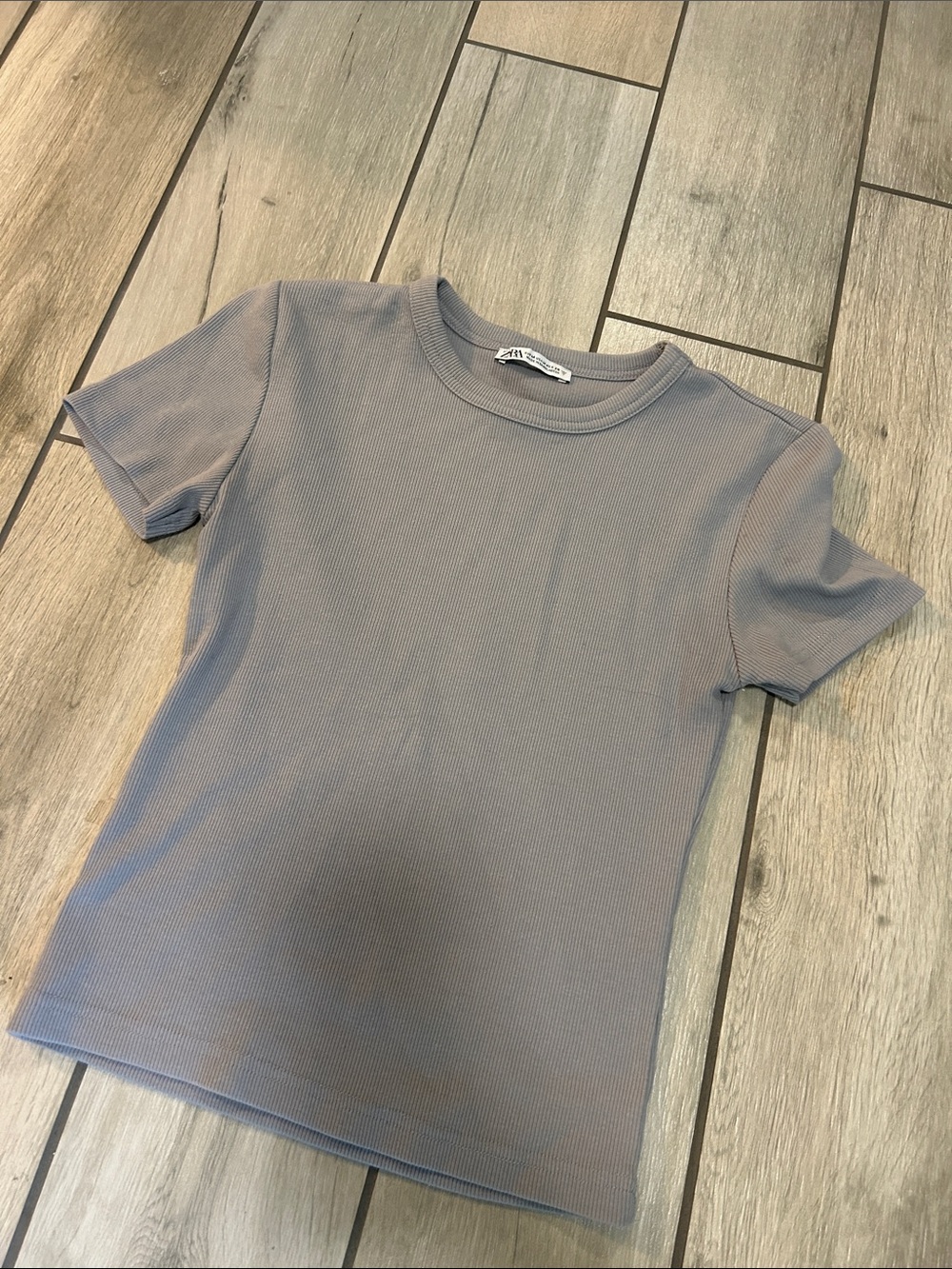 Zara Short Sleeve Ribbed Tee in Light Gray